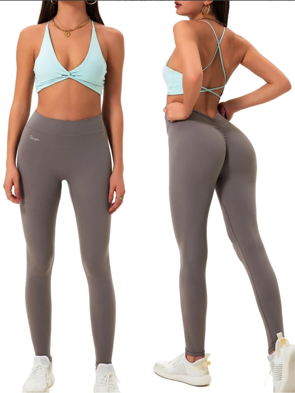 Danysu Seamless Scrunch Butt Leggings V Back Gray Large
